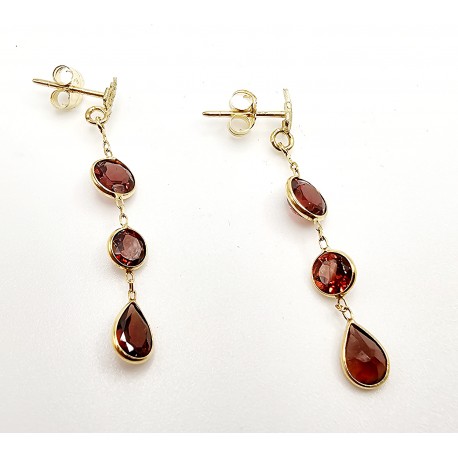 Delicate 10K Black Hills Gold Dangle Earrings w Garnet