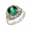 Size 10 Black Hills Gold on Silver Ring w Synthetic Emerald