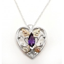 Black Hills Gold on Sterling Silver Heart Pendant w Amethyst