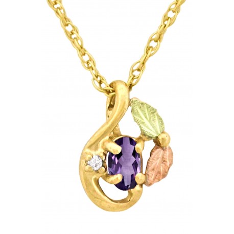 10K Black Hills Gold Twisted Small Pendant w Diamond & Amethyst Color CZ