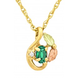 10K Black Hills Gold Twisted Small Pendant w Diamond & Emerald Color CZ