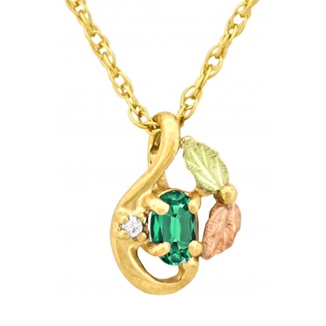 10K Black Hills Gold Twisted Small Pendant w Diamond & Emerald Color CZ