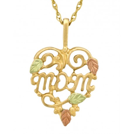 10K Black Hills Gold MOM Heart Pendant