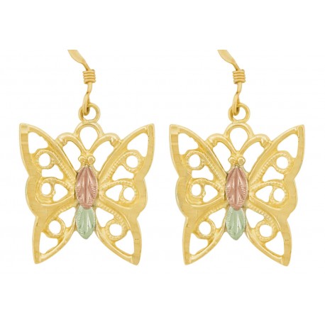 10K Black Hills Gold Dangle Butterfly Earrings