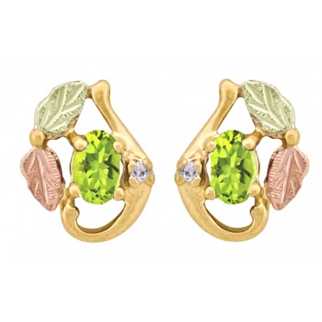 Small 10K Black Hills Gold Post Earrings w Peridot Color CZ