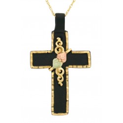 Black Hills Gold Black Powder Coated Cross Pendant w 10K Gold Leaves