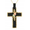 Black Hills Gold Black Powder Coated Cross Pendant w 10K Gold Leaves