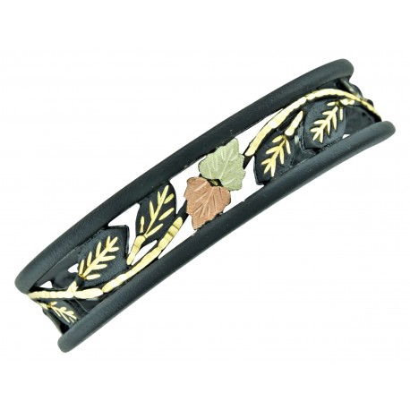 Black Hills Gold on Black Powder Coated Cuff Bracelet w Leaves