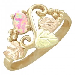 10K Black Hills Gold Ladies Ring w Lab Created Pink Opal