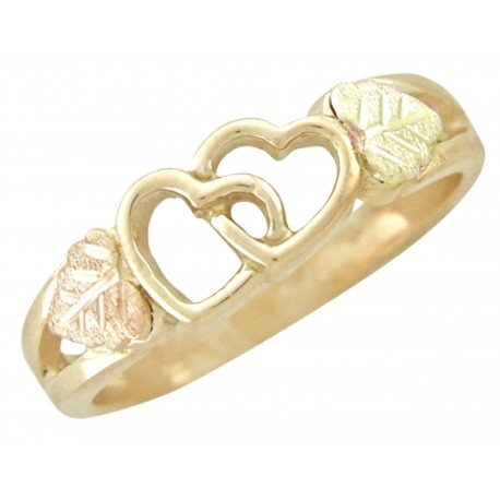 10K Black Hills Gold Ladies Ring w Hugging Hearts