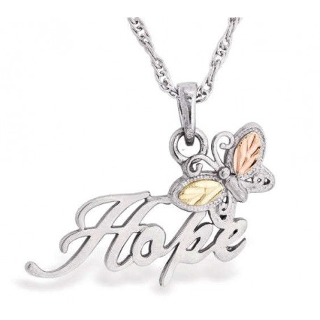 Black Hills Gold Sterling Silver HOPE Pendant with Butterfly