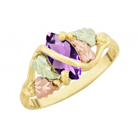 10K Black Hills Gold Ladies Ring with Amethyst Color CZ