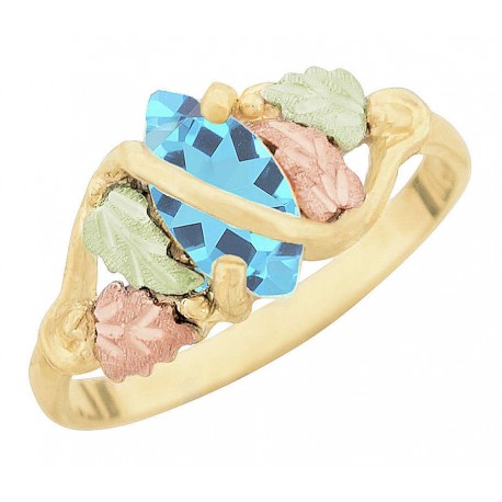 10K Black Hills Gold Ladies Ring with Genuine Blue Topaz