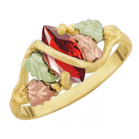 10K Black Hills Gold Ladies Ring with Marquise Garnet