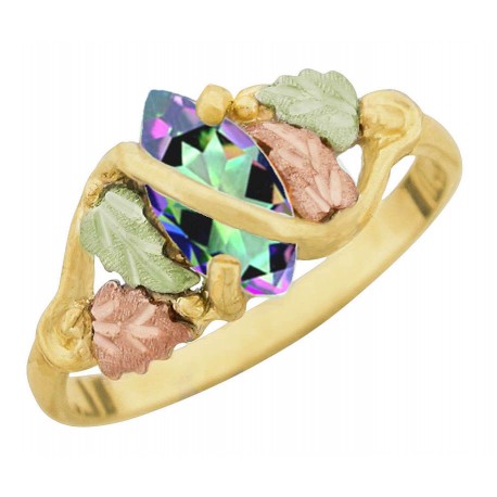 10K Black Hills Gold Ladies Ring with Marquise Mystic Topaz