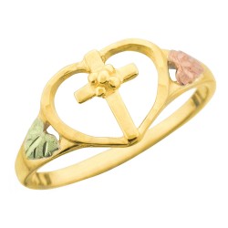 10K Black Hills Gold Ladies Heart Ring with Cross in The Center