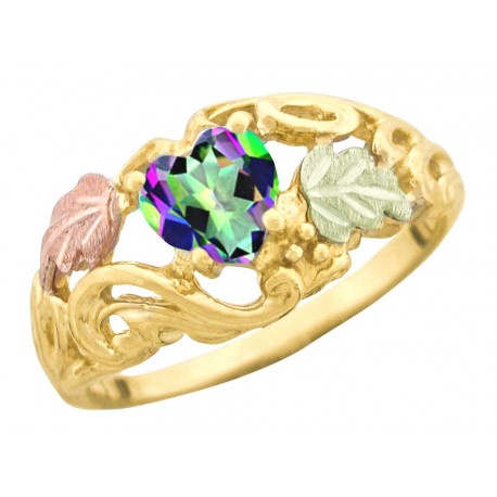 Pretty 10K Black Hills Gold Ladies Ring with Mystic Topaz