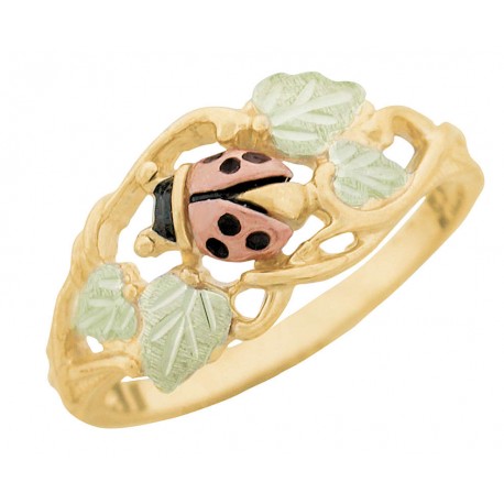 10K Black Hills Gold Ladies Ring with Ladybug