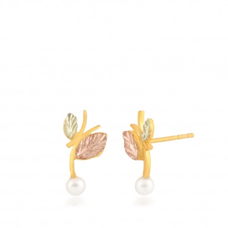 Landstrom’s 10K Yellow Gold Vine Earrings w 3mm Freshwater Pearl