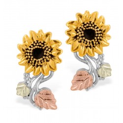 Mt. Rushmore 10K White & Yellow Black Hills Gold Sunflower Earrings