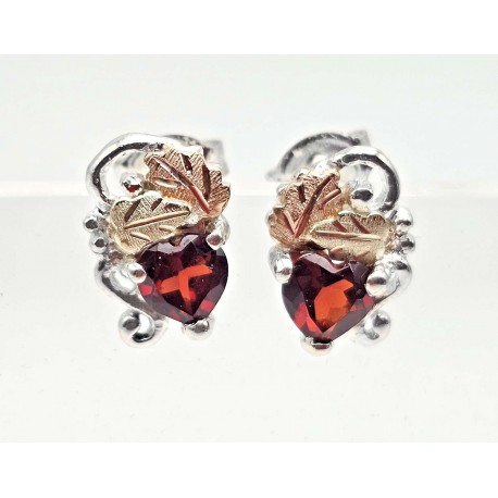 Black Hills Gold Sterling Silver Small Earrings W Garnet