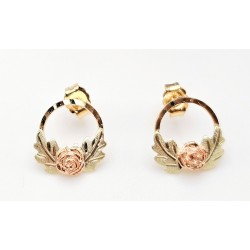 10K Black Hills Gold Round Earrings with Rose
