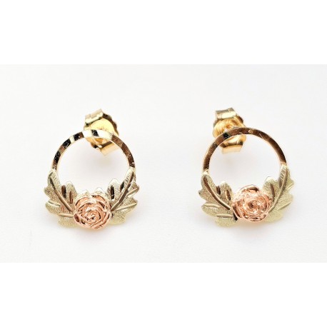 10K Black Hills Gold Round Earrings with Rose