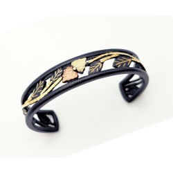 Black Hills Gold on Black Powder Coated Cuff Bracelet w Leaves