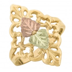 10K Black Hills Gold Lace Ladies Ring w Two Leaves