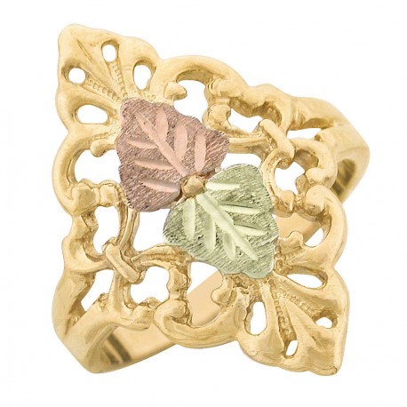10K Black Hills Gold Lace Ladies Ring w Two Leaves