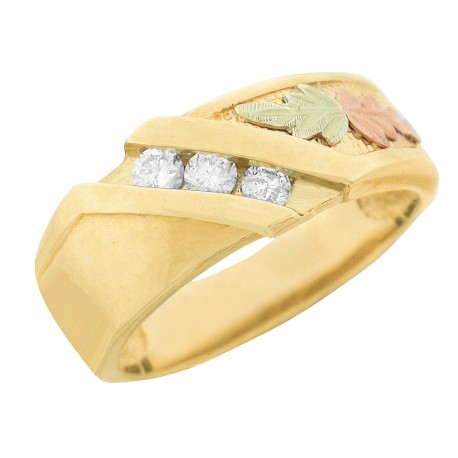 10K Black Hills Gold Men's Ring w Genuine Diamonds