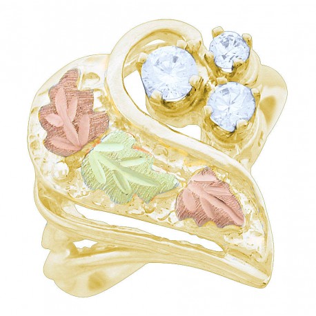 Attractive 10K Black Hills Gold Ladies Heart Ring w Cubic Zirconia