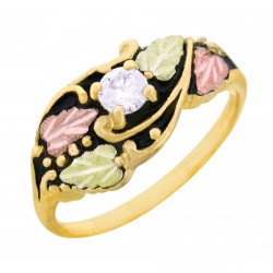 Antiqued 10K Black Hills Gold Ladies Ring w Cubic Zirconia