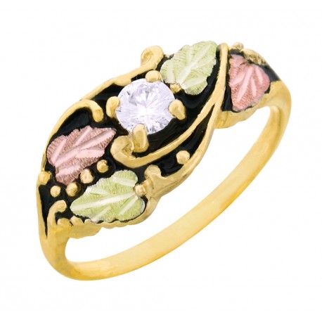 Antiqued 10K Black Hills Gold Ladies Ring w Cubic Zirconia