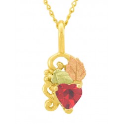 10K Black Hills Gold Small Pendant w Heart Shape Genuine Garnet