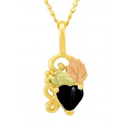 10K Black Hills Gold Small Pendant w Heart Shape Black Onyx