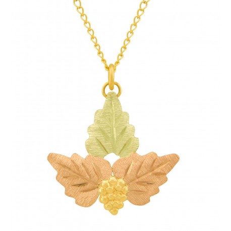 10K Black Hills Gold Small Leaf & Grape Cluster Pendant