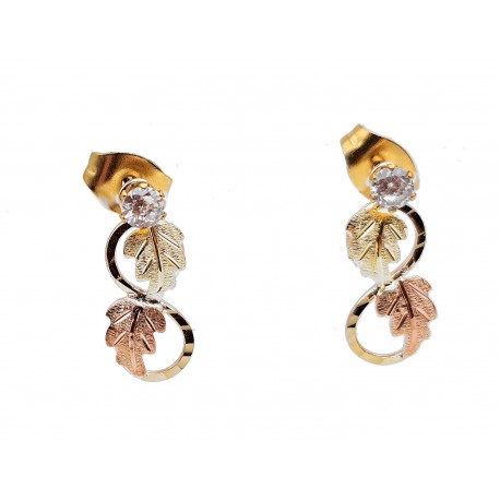 10K Black Hills Gold Post Earrings with 10K Leaves