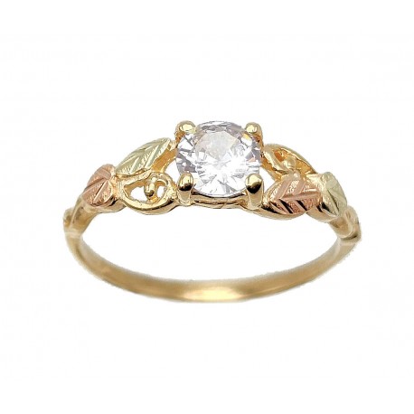 10K Black Hills Gold Ladies Ring w Clear Cubic Zirconium