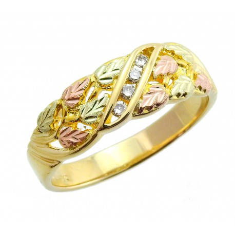 Tri-color 10K Black Hills Gold Men's Diamond Ring by Mt Rushmore