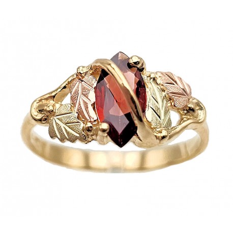 10K Black Hills Gold Ladies Ring with Marquise Garnet