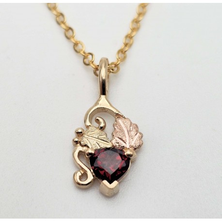 10K Black Hills Gold Small Pendant w Heart Shape Genuine Garnet