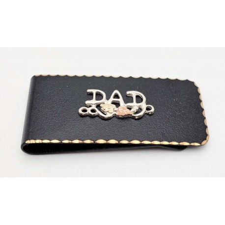 Black Hills Gold on Black Powder Coated Money Clip w Sterling Silver DAD