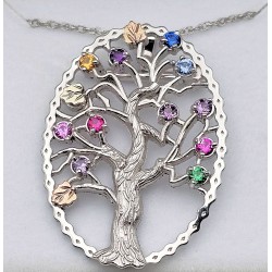 Black Hills Gold Sterling Silver Family Tree Pendant / Brooch w 11 Synthetic Stone