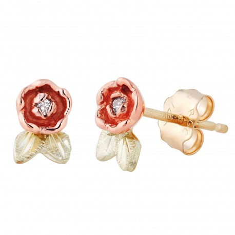 Landstrom’s 10K Black Hills Gold Mini Rose Earrings with Diamond