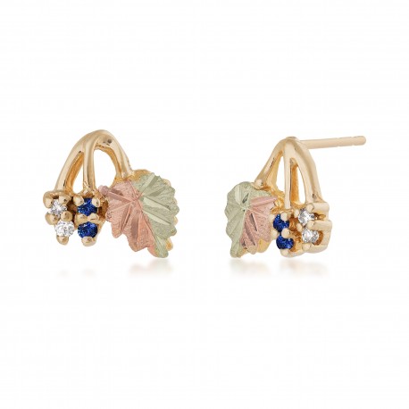 Landstrom’s 10K Black Hills Gold Mini Earrings with Diamond & Sapphire