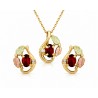 10K Black Hills Gold Small Pendant & Earrings Set w Diamond & Genuine Garnet