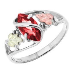 Black Hills Gold on Sterling Silver Ladies Ring with Genuine Garnet