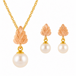10K Black Hills Gold Pearl Pendant & Earrings Set