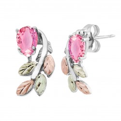 Black Hills Gold on Sterling Silver Post Earrings w/ Pink Ice CZ